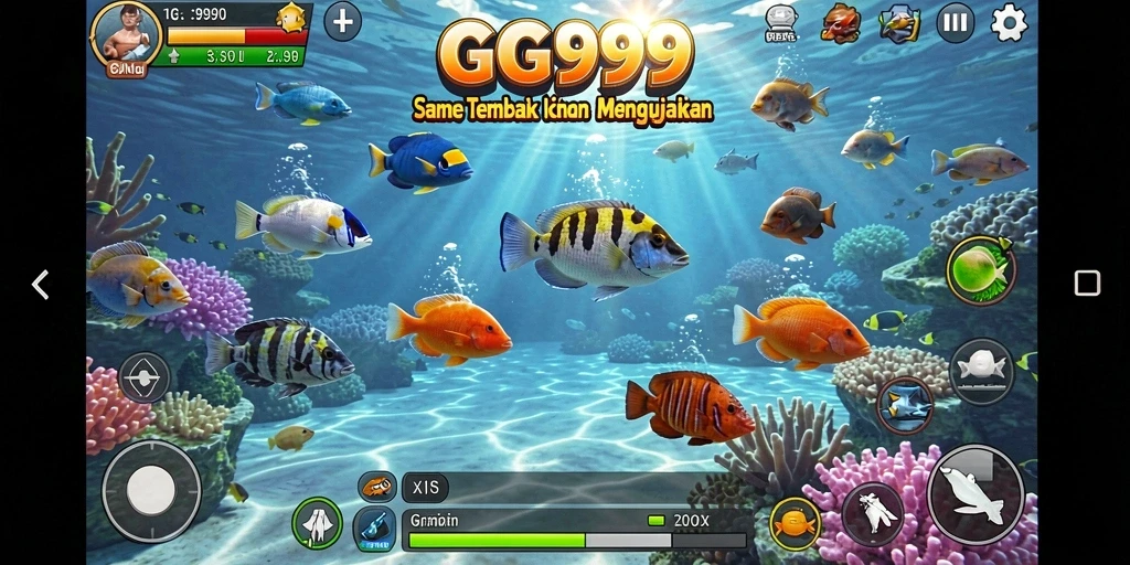 Tampilan gameplay seru dari GG999 saat menembak ikan.