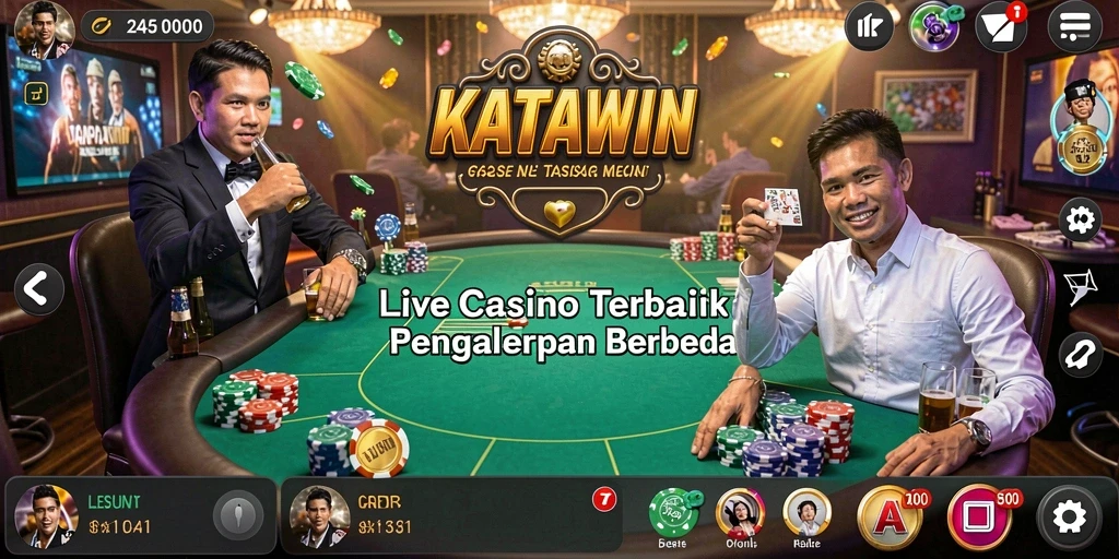 Screenshot KATAWIN menampilkan dealer profesional dan suasana permainan Live Casino.