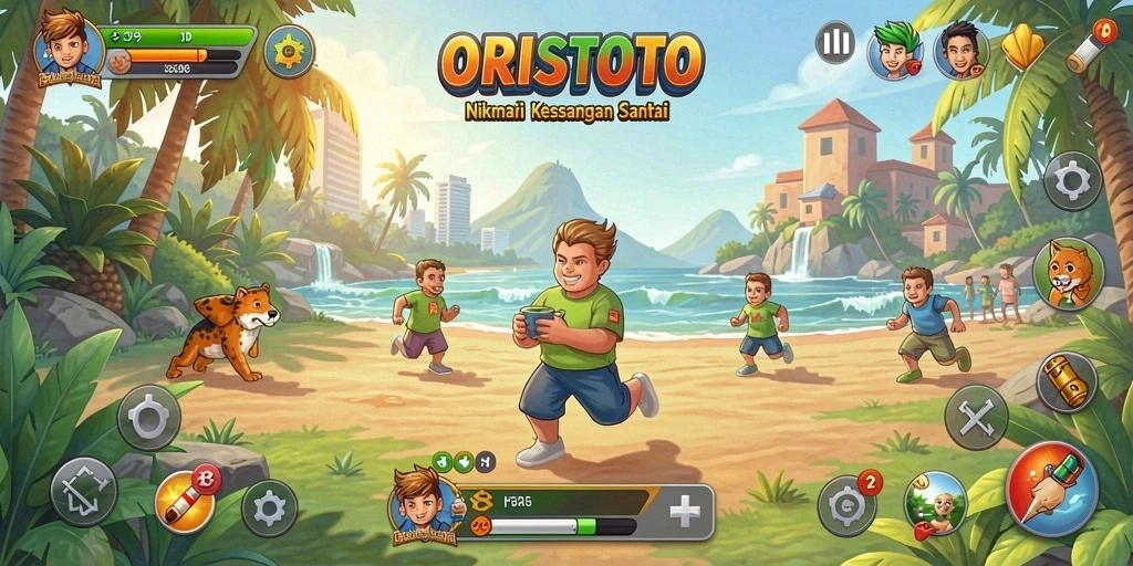 Screenshot gameplay ORISTOTO menunjukkan aktivitas menyenangkan dalam permainan Casual.