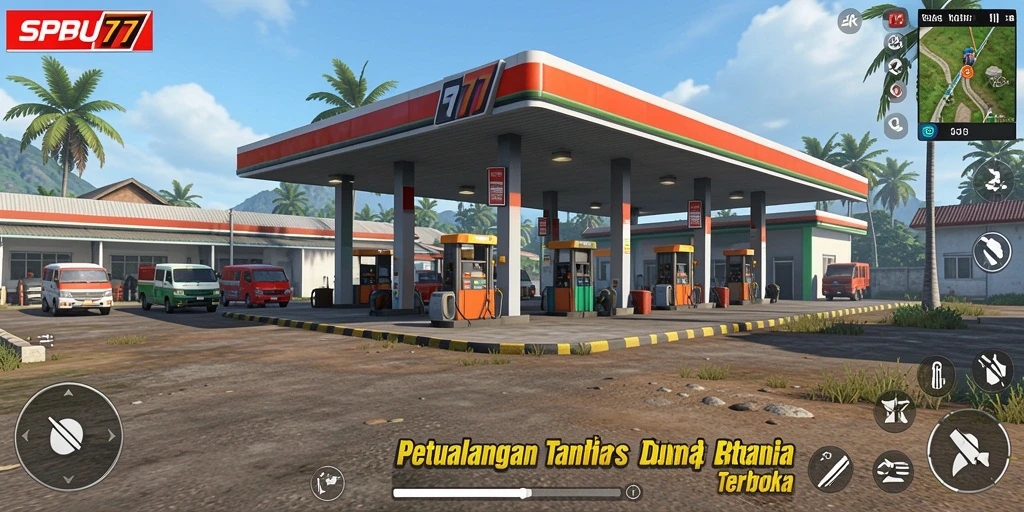 Tangkapan layar gameplay SPBU77 yang menunjukkan eksplorasi dunia terbuka.